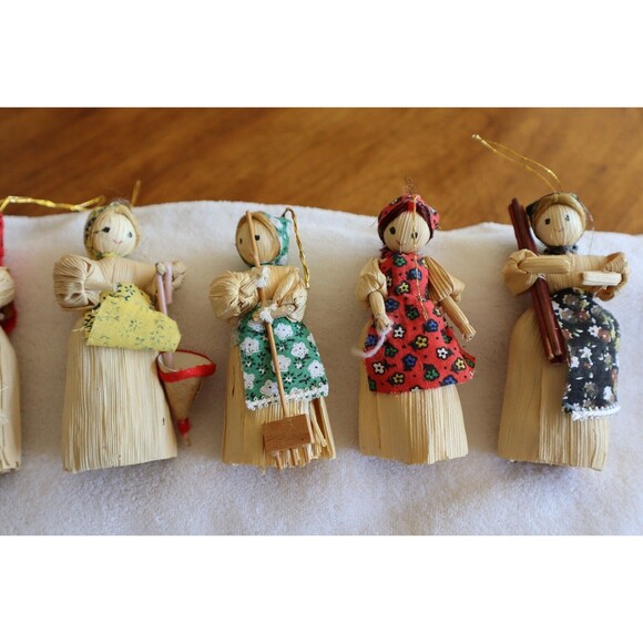 Lot of 8 Vintage Cornhusk Doll Ornaments Holiday Christmas Woman Rustic 4.2" - Picture 4 of 12